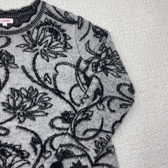 Le Grenier Knit Sweater Wom Sz L Gray / Black Floral All Over Print Pullover - Picture 4 of 14